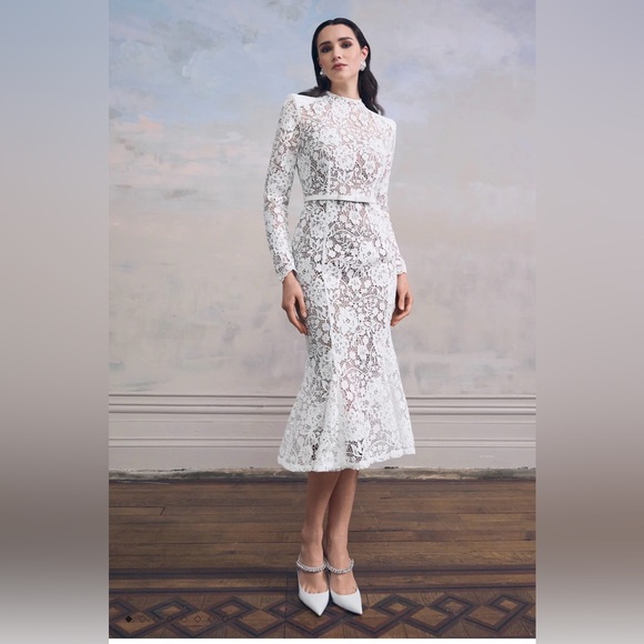 NADINE MERABI Dresses & Skirts - NADINE MERABI White Long-Sleeve Lace Midi Dress ( Brand new in the box and tags